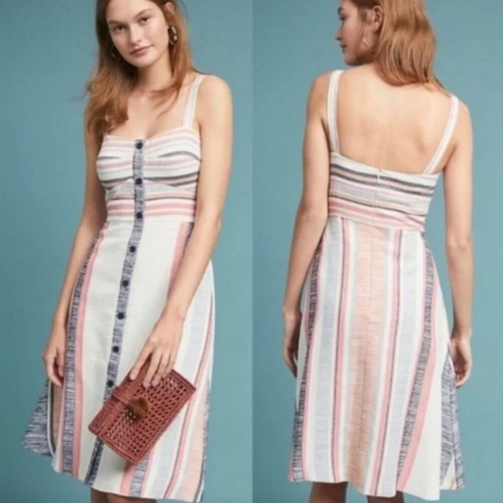 Hutch Pink & Blue Striped Midi Dress (size 12)